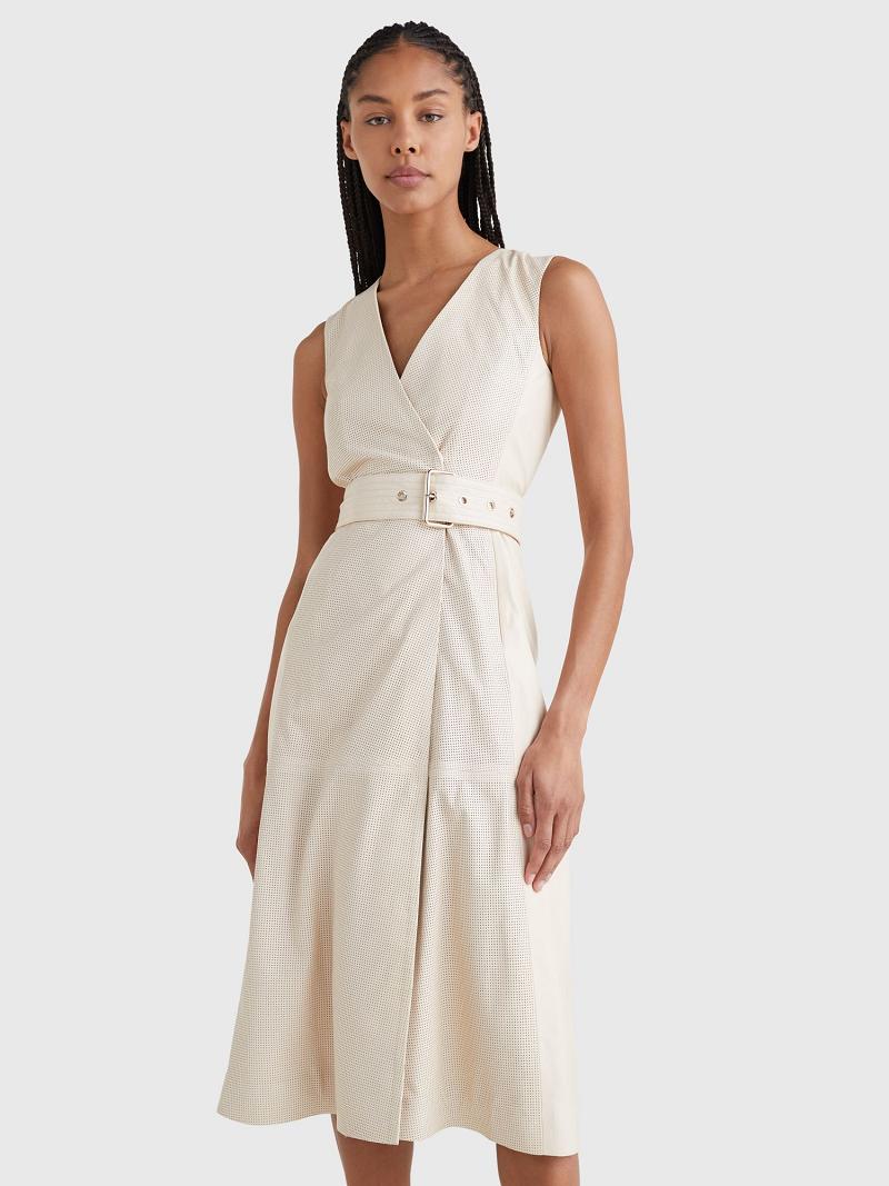 Női Tommy Hilfiger Bőr Utility Wrap Dresses Bézs | HU 99KOR